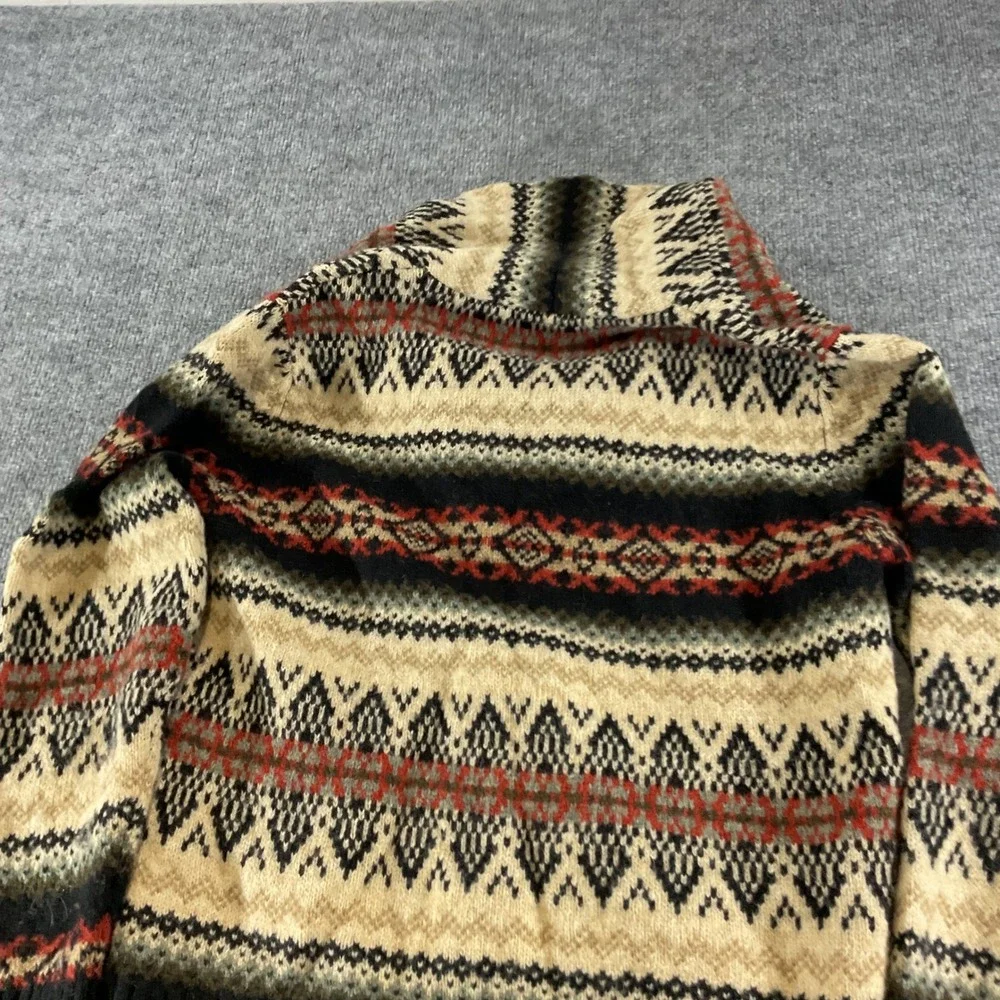Susan Bristol Mens Wool Fair Isle Toggle Cardigan Sweater Shawl Collar L Black